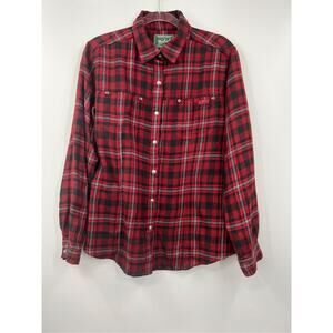 Woolrich Shirt Womens Red Long Sleeve Wool Blend Button-up‎ Plaid Large